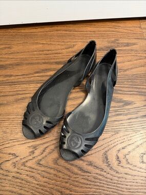 GUCCI Black Rubber Interlock G Marola Jelly Ballet Flat Sandals
